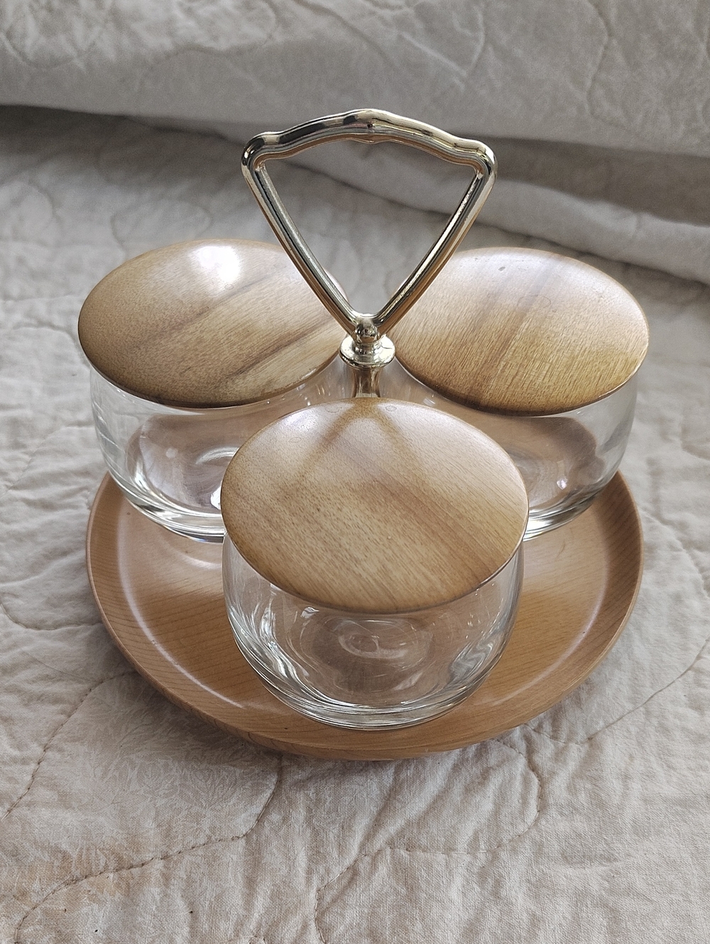 Vintage MyrtleWood 3-Piece Jar Set with Tray- Natural Brown